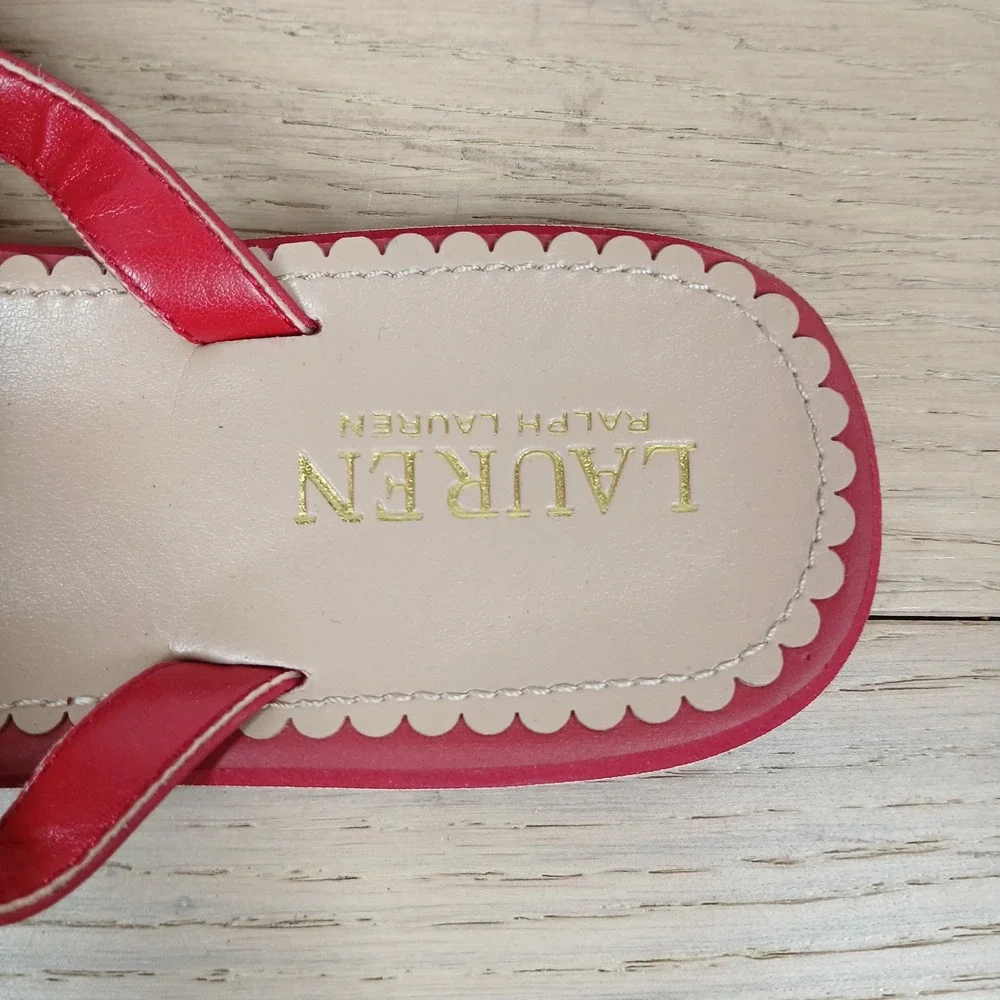 Lauren Ralph Lauren Sandals Womens 9B Red Leather Thong Comfort Casual